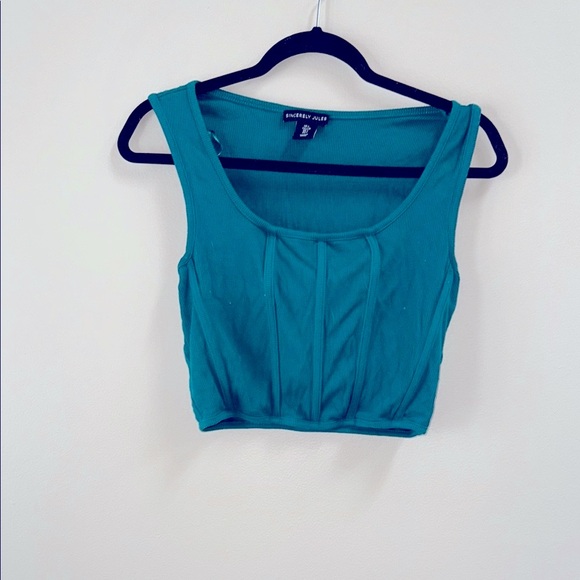 -Sincerely Jules jade green ribbed Crop Top - Picture 1 of 3